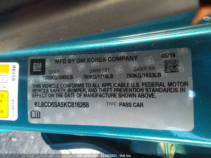 VIN KL8CD6SA5KC816268 2019 CHEVROLET SPARK LT
