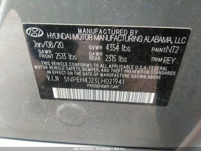 VIN 5NPEH4J23LH021941 2020 HYUNDAI SONATA LIMITED