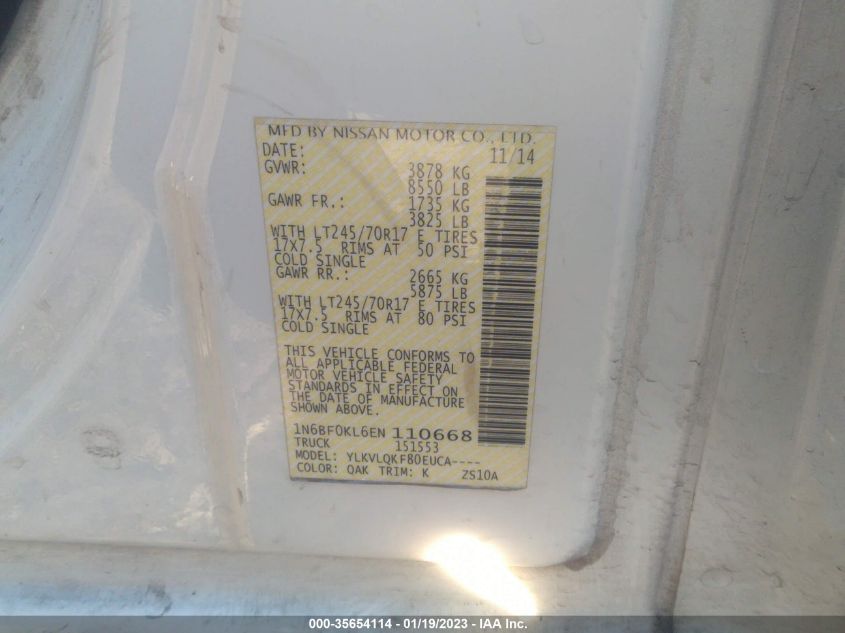 2014 NISSAN NV S 1N6BF0KLXEN110124