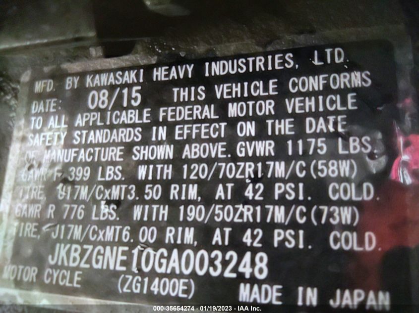 2016 KAWASAKI ZG1400 E JKBZGNE10GA003248