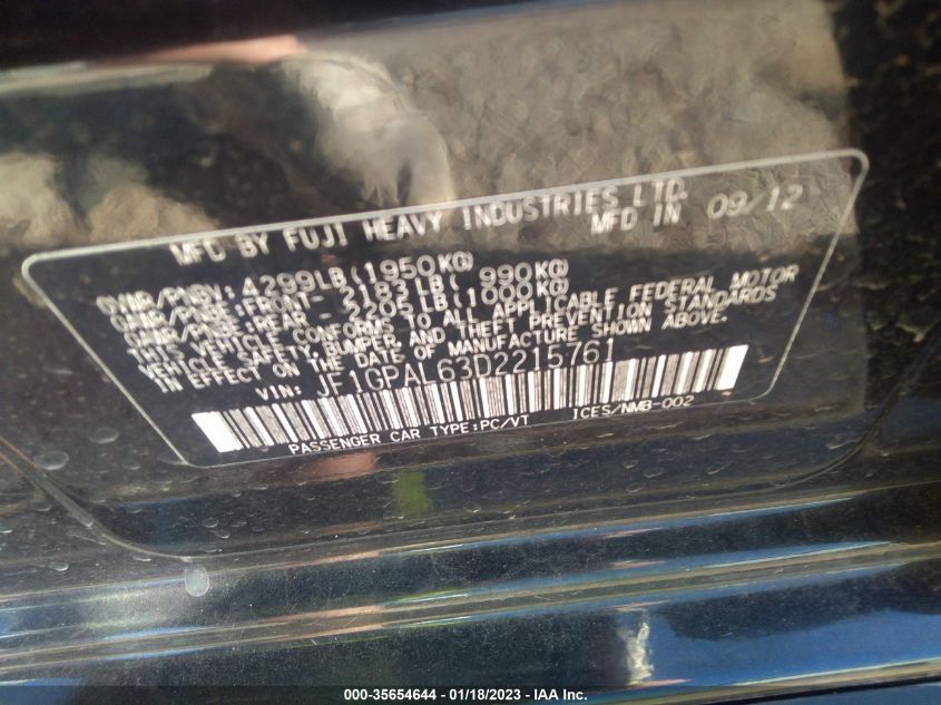 2013 SUBARU IMPREZA WAGON 2.0I SPORT PREMIUM - JF1GPAL63D2215761