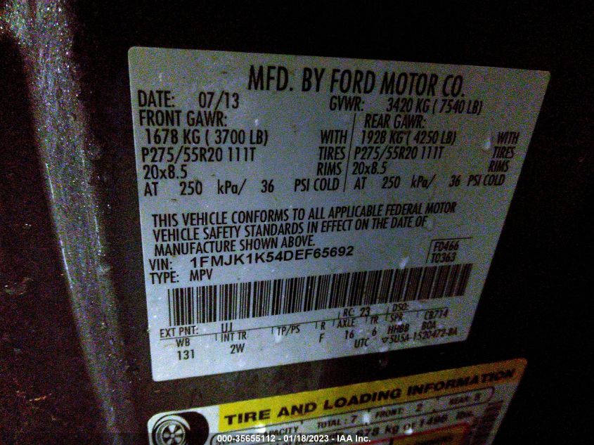 2013 FORD EXPEDITION EL LIMITED 1FMJK1K54DEF65692