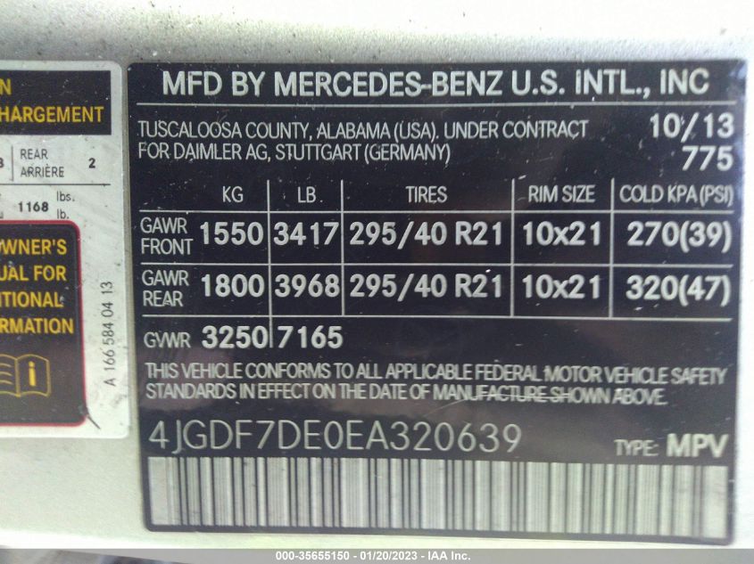 2014 MERCEDES-BENZ GL-CLASS GL 550 4JGDF7DE0EA320639