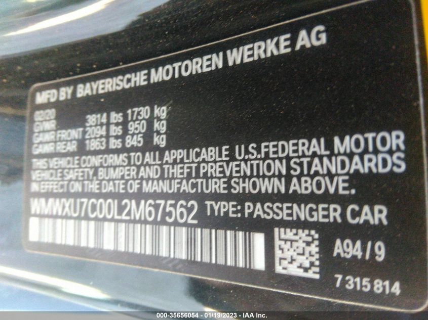 2020 MINI HARDTOP 4 DOOR OXFORD EDITION WMWXU7C00L2M67562