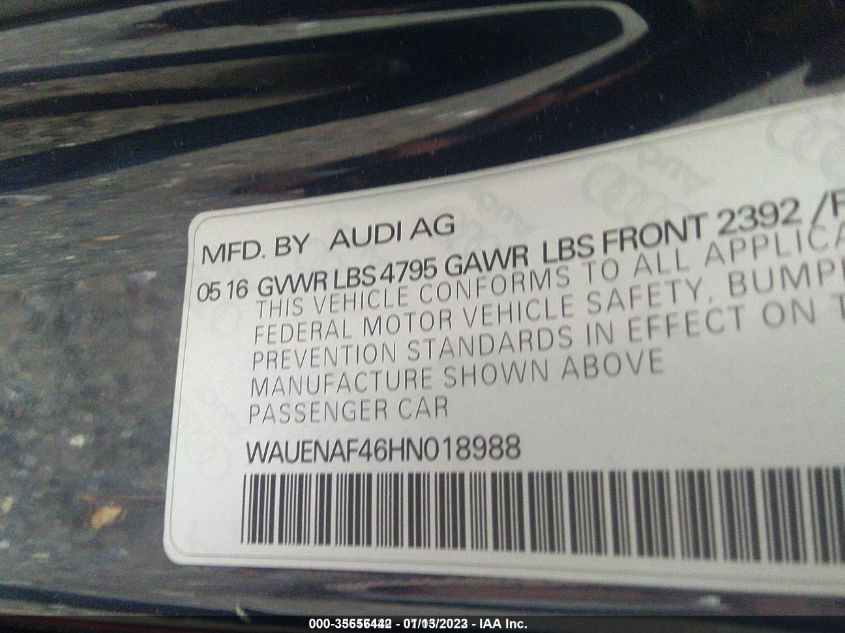 2017 AUDI A4 PREMIUM PLUS WAUENAF46HN018988