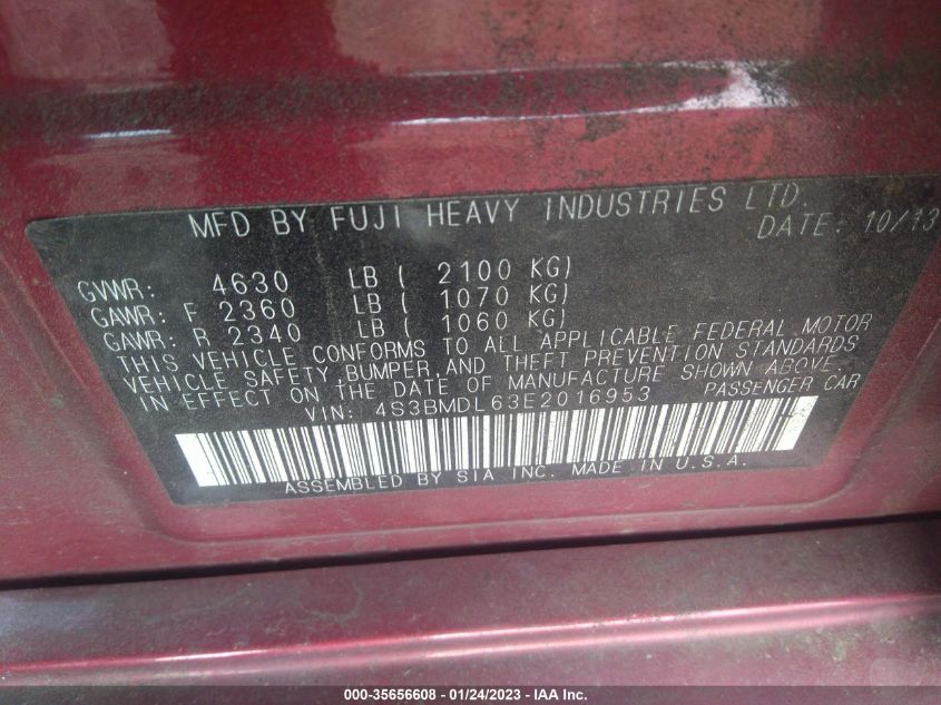 2014 SUBARU LEGACY 3.6R LIMITED 4S3BMDL63E2016953