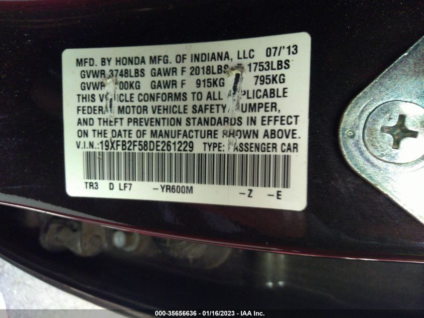 2013 HONDA CIVIC SDN LX 19XFB2F58DE261229