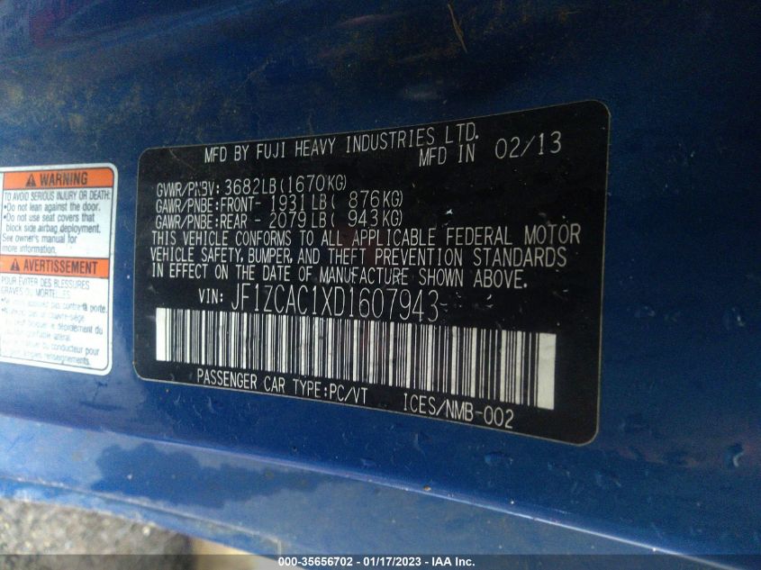 2013 SUBARU BRZ LIMITED - JF1ZCAC1XD1607943