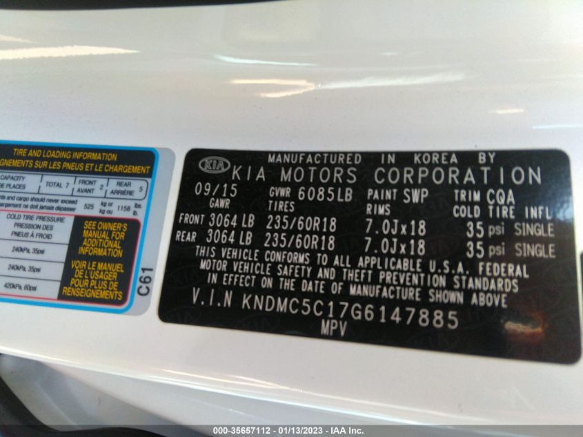 2016 KIA SEDONA SX - KNDMC5C17G6147885