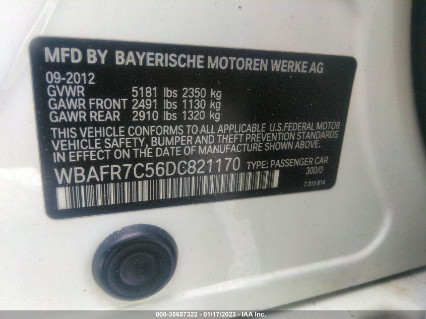 2013 BMW 5 SERIES 535I - WBAFR7C56DC821170