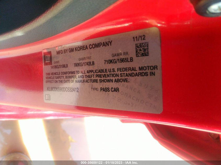 2013 CHEVROLET SPARK LT - KL8CD6S90DC532412