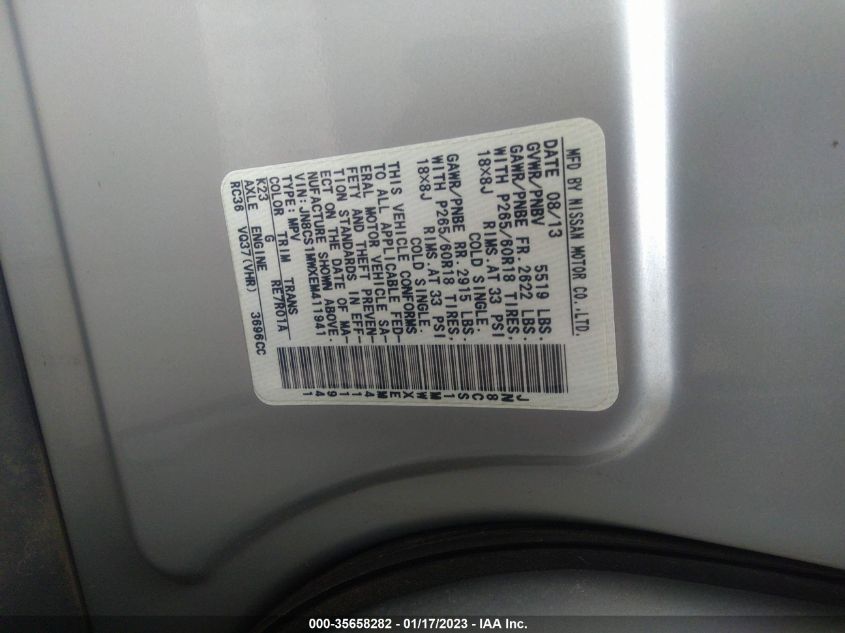2014 INFINITI QX70 JN8CS1MWXEM411941