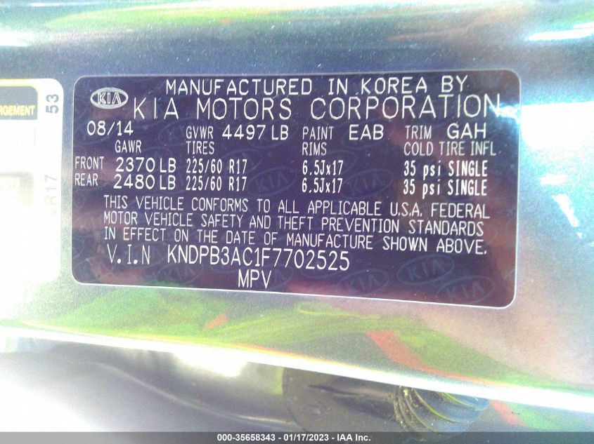 2015 KIA SPORTAGE LX - KNDPB3AC1F7702525