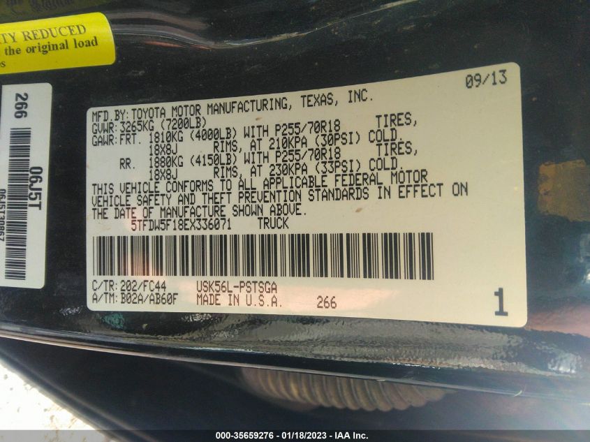2014 TOYOTA TUNDRA 4WD TRUCK SR5 - 5TFDW5F18EX336071