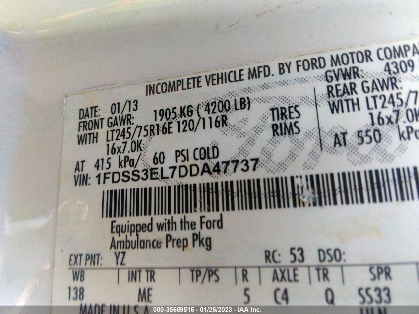 2013 FORD ECONOLINE CARGO VAN COMMERCIAL/RECREATIONAL 1FDSS3EL7DDA47737