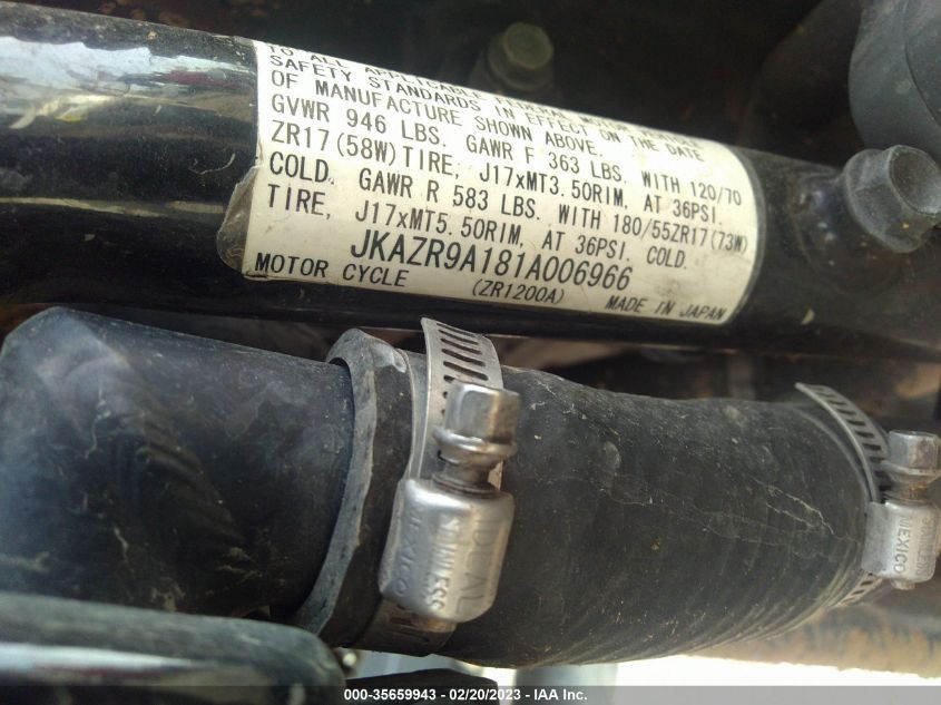 2001 KAWASAKI ZR1200 A JKAZR9A181A006966