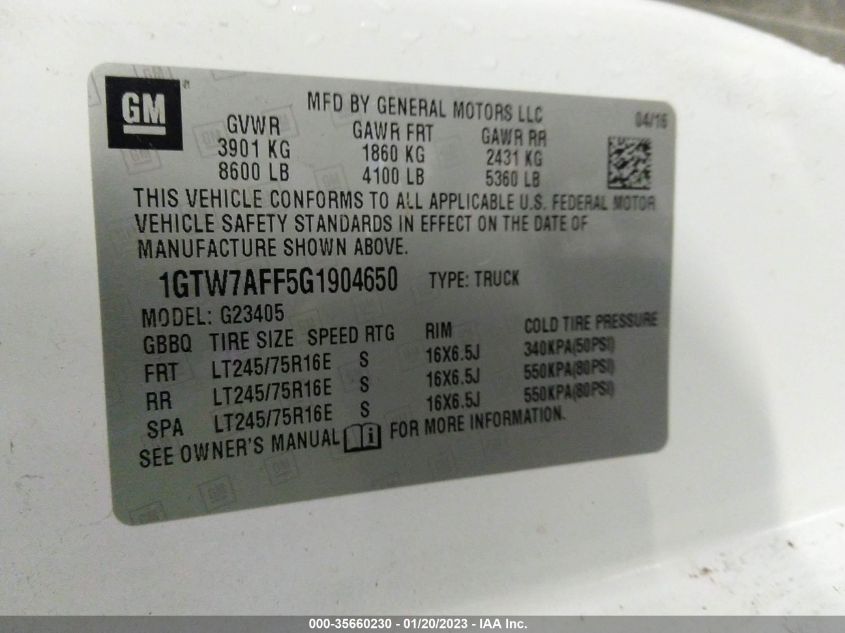 2016 GMC SAVANA CARGO VAN - 1GTW7AFF5G1904650