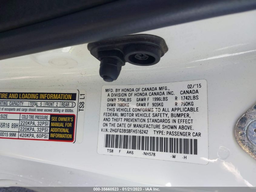 2015 HONDA CIVIC COUPE LX 2HGFG3B58FH516242