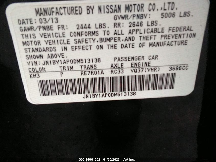 2013 INFINITI M37 JN1BY1AP0DM513138