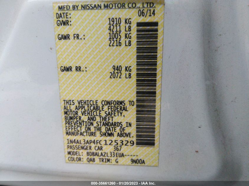 2015 NISSAN ALTIMA 2.5 - 1N4AL3AP4FC125329