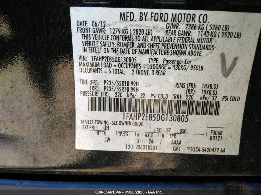 2013 FORD TAURUS SEL - 1FAHP2E85DG130805