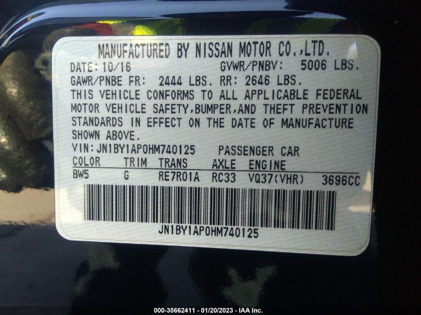 2017 INFINITI Q70 3.7 JN1BY1AP0HM740125
