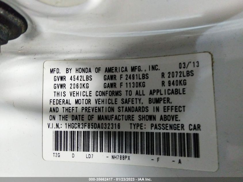 2013 HONDA ACCORD SDN EX-L 1HGCR3F85DA032316