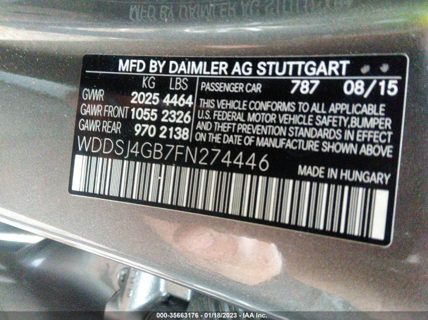 2015 MERCEDES-BENZ CLA-CLASS CLA 250 - WDDSJ4GB7FN274446