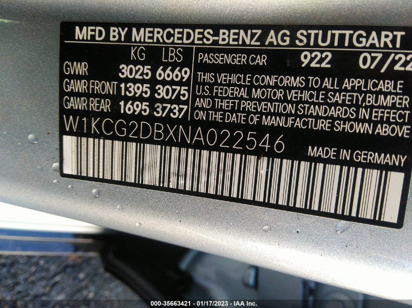 2022 MERCEDES-BENZ EQS EQS 450+ W1KCG2DBXNA022546