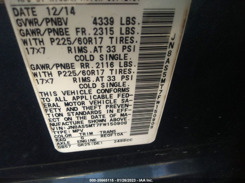 2015 NISSAN ROGUE SELECT S JN8AS5MT7FW150908