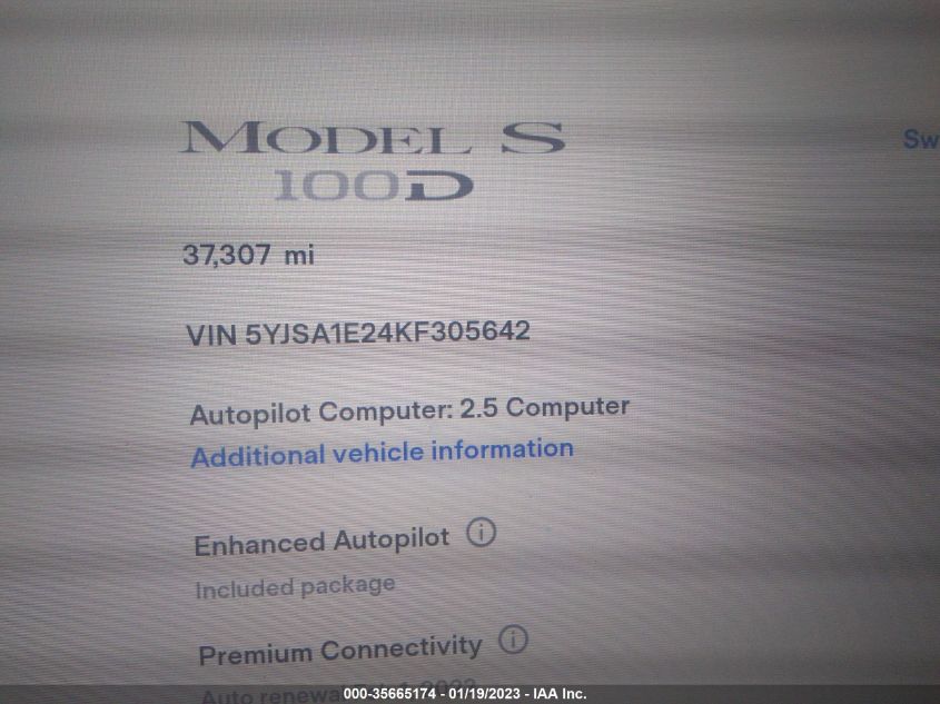 2019 TESLA MODEL S - 5YJSA1E24KF305642