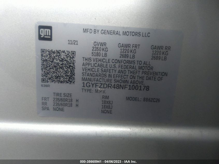 2022 CADILLAC XT4 AWD PREMIUM LUXURY 1GYFZDR48NF100178