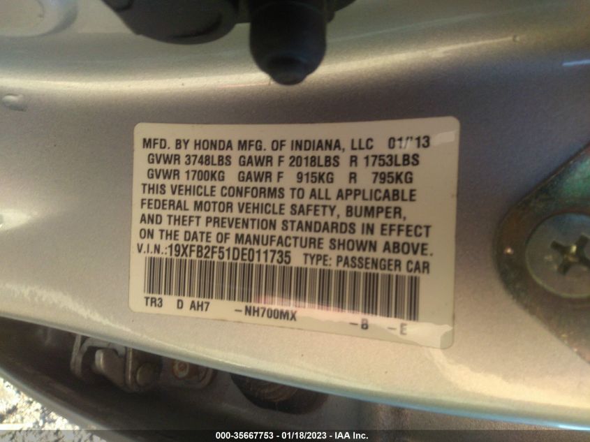 2013 HONDA CIVIC SDN LX 19XFB2F51DE011735