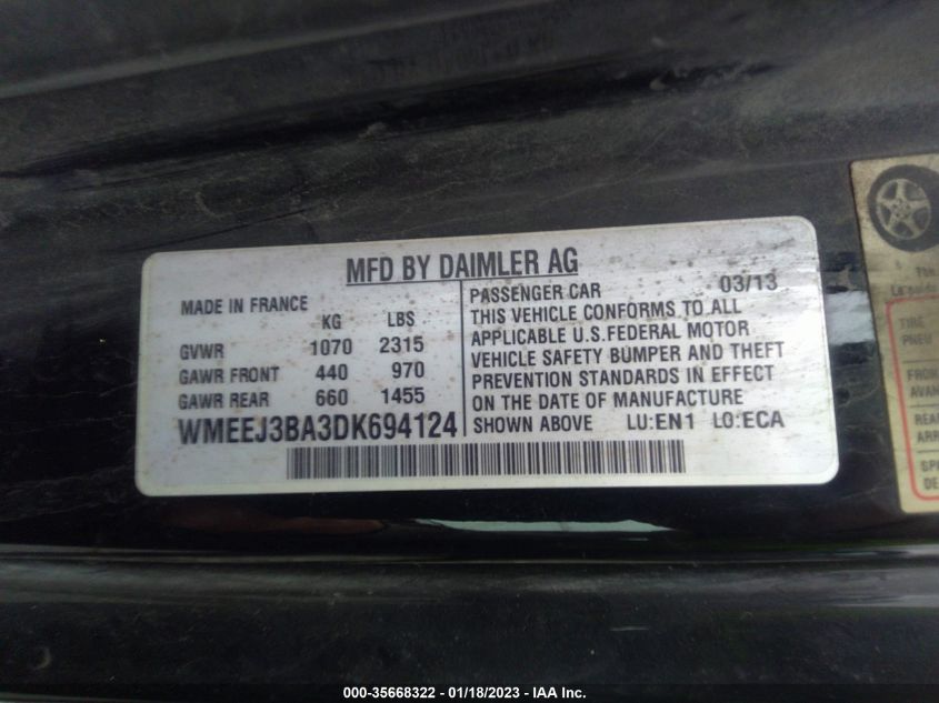 2013 SMART FORTWO PURE/PASSION - WMEEJ3BA3DK694124