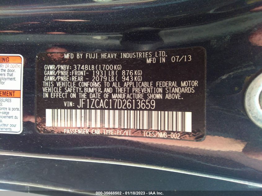 2013 SUBARU BRZ LIMITED - JF1ZCAC17D2613659