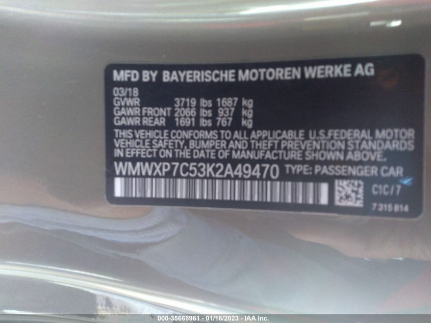 2019 MINI HARDTOP 2 DOOR COOPER S WMWXP7C53K2A49470