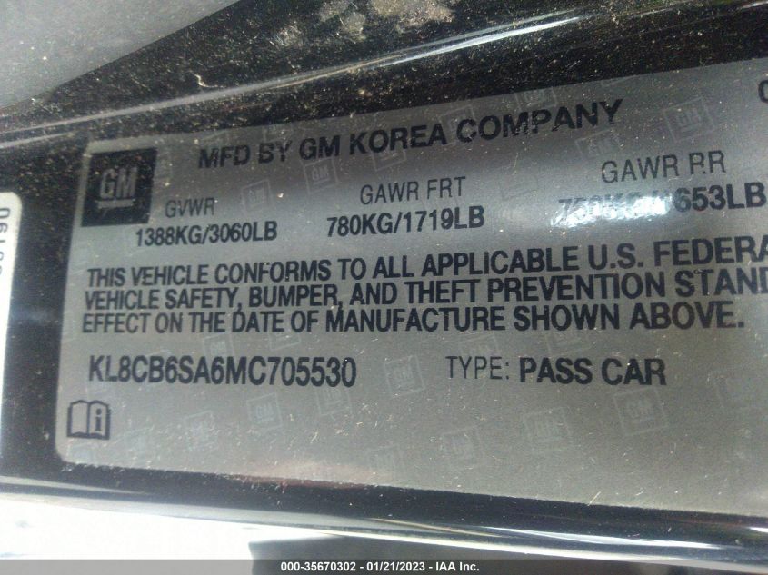 2021 CHEVROLET SPARK LS KL8CB6SA6MC705530