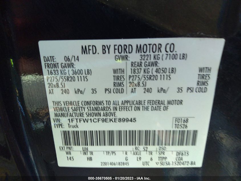 2014 FORD F-150 XL/STX/XLT/FX2/LARIAT 1FTFW1CF9EKE89945
