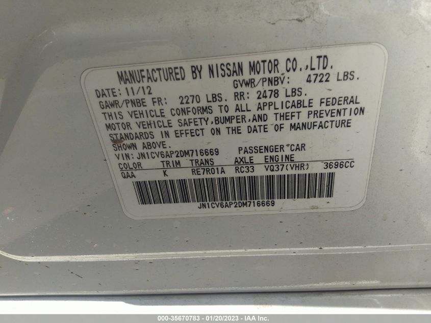 2013 INFINITI G37 SEDAN JOURNEY - JN1CV6AP2DM716669
