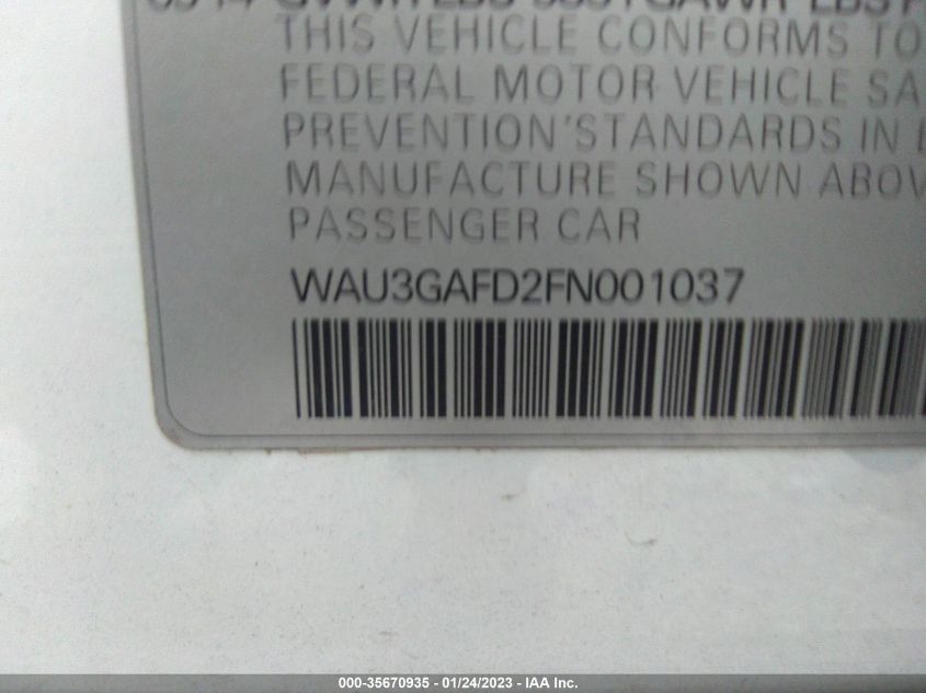 2015 AUDI A8 L 3.0T WAU3GAFD2FN001037