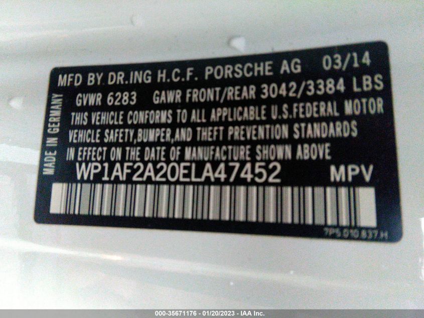2014 PORSCHE CAYENNE DIESEL WP1AF2A20ELA47452