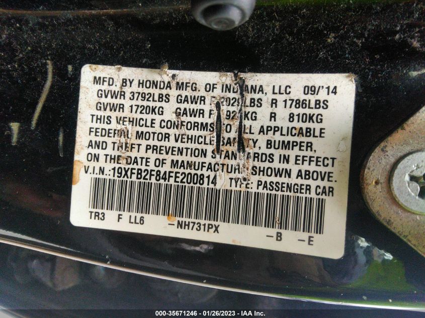 2015 HONDA CIVIC SEDAN EX 19XFB2F84FE200814