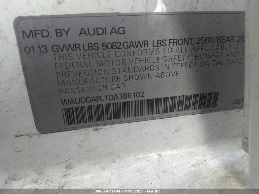 2013 AUDI S4 PREMIUM PLUS WAUDGAFL1DA186102