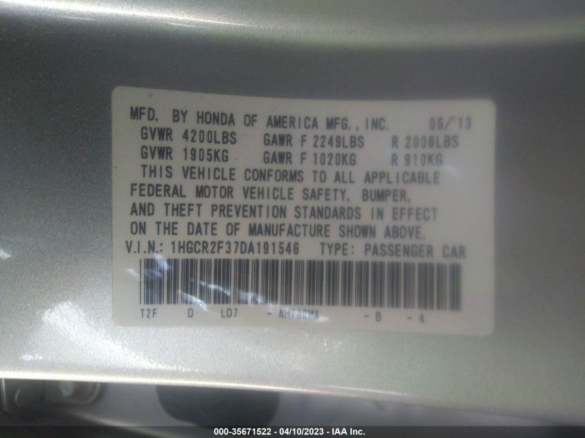 2013 HONDA ACCORD LX - 1HGCR2F37DA191546