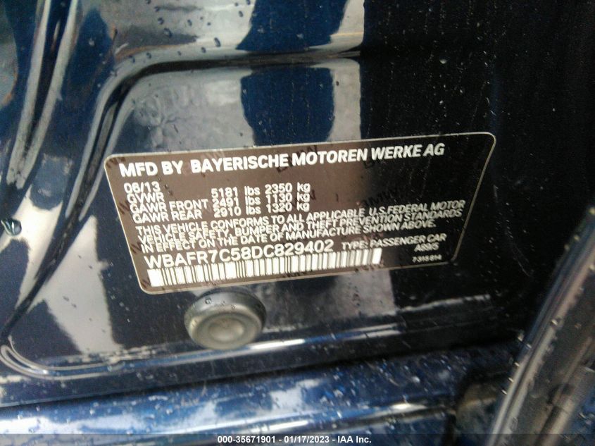 2013 BMW 5 SERIES 535I - WBAFR7C58DC829402