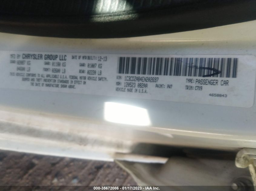 2014 DODGE AVENGER SE 1C3CDZAB4EN202697