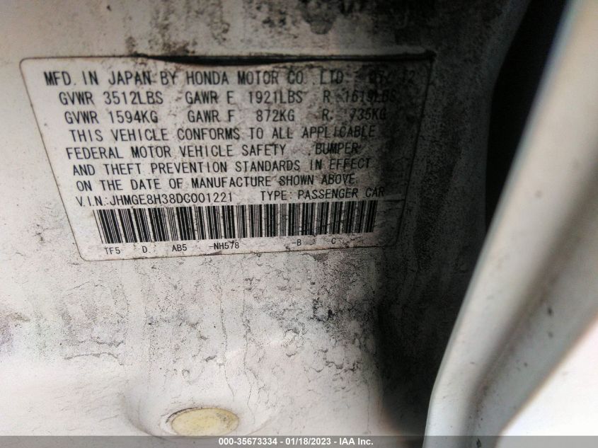 2013 HONDA FIT JHMGE8H38DC001221