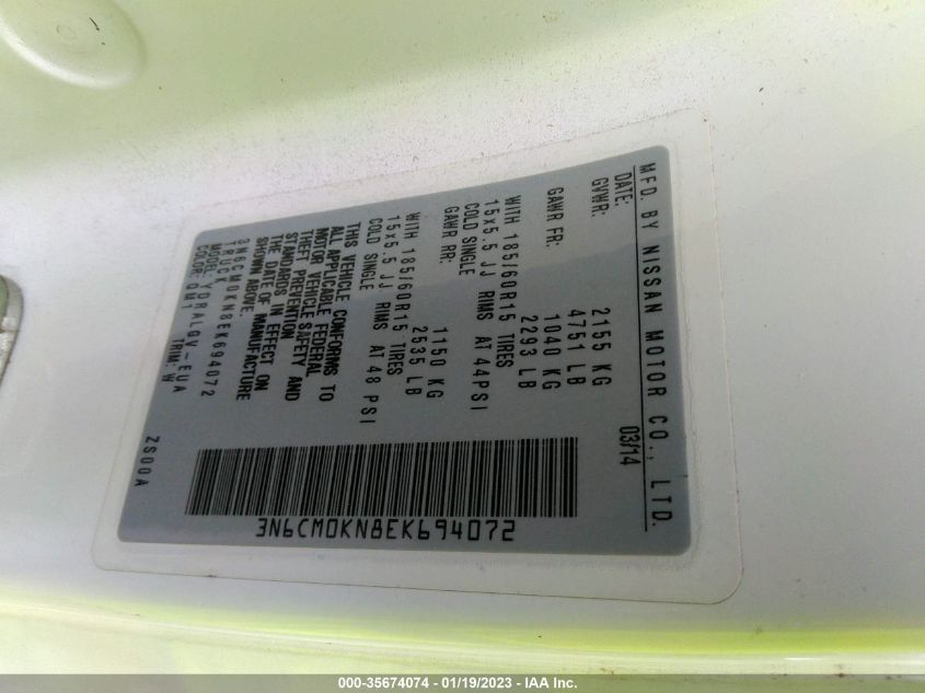 2014 NISSAN NV200 SV 3N6CM0KN8EK694072