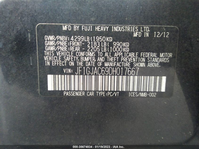 2013 SUBARU IMPREZA SEDAN PREMIUM - JF1GJAC69DH017667