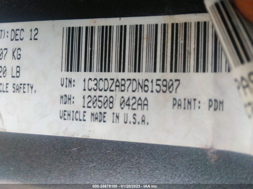 2013 DODGE AVENGER SE 1C3CDZAB7DN615907